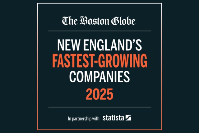 Logotipo del premio «Empresas de más rápido crecimiento de Nueva Inglaterra 2025» del Boston Globe, en colaboración con Statista.