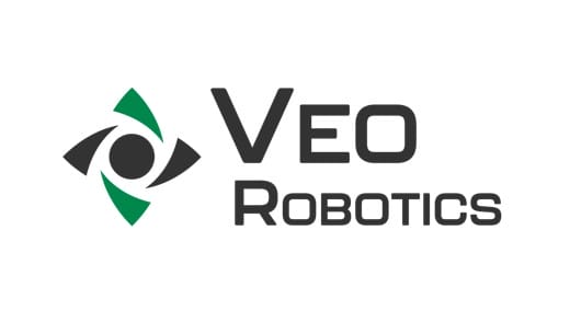 Logotipo de Veo Robotics con un diseño abstracto en tonos verdes y grises, en el que aparece el nombre de la empresa en letras negras y negritas
