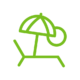 Icono de una tumbona verde con una sombrilla, que ilustra un tema relacionado con las vacaciones o el descanso.