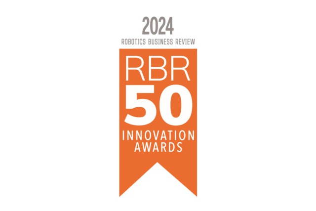 Logo Giải thưởng Sáng tạo RBR 50 năm 2024 màu cam và trắng, kèm dòng chữ "Robotics Business Review".