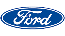 Logo Ford với nền hình bầu dục màu xanh và chữ viết tay màu trắng.