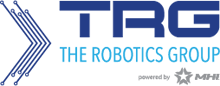 Logo TRG với dòng chữ "The Robotics Group" và các yếu tố đồ họa cách điệu, do CAA phát triển.