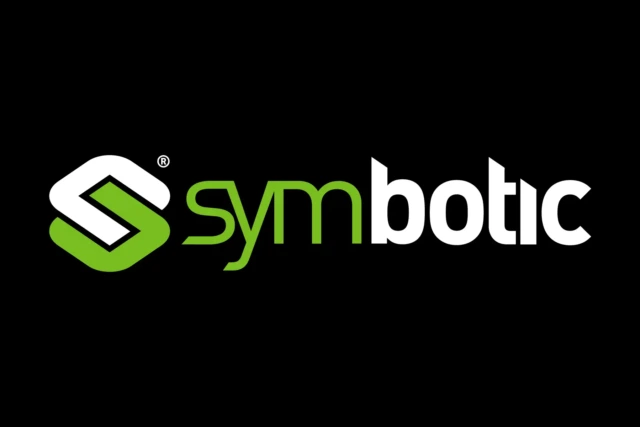 Logo of Symbolic with a stylized green and white emblem on a black background.